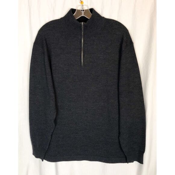 Pronto-Uomo Sweater 1/4 Zip Mens‎ Dark Gray 100% Extra Fine Merino Wool Size L - Picture 1 of 4